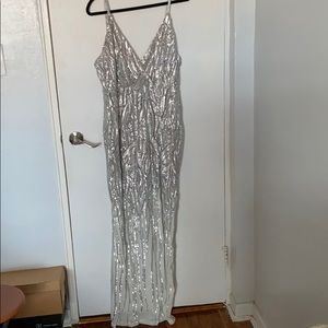 Silver and nude sequin gown